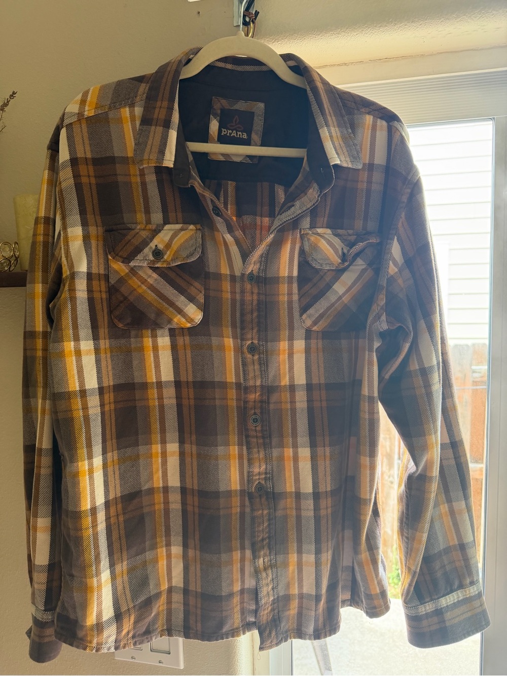 Prana Brown and Tan Plaid button down